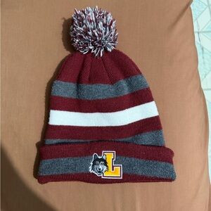 Loyola University Chicago Striped Pom-Pom Beanie - Maroon, Gray, and White